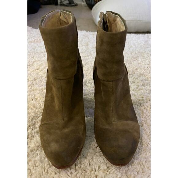 Rag & Bone Mineral Green Suede Leather Bottom Newbury Heeled Booties 36.5 - Picture 3 of 9